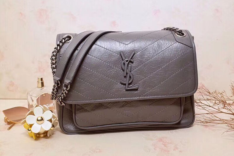 YSL Saint Laurent Niki Medium Bag Vintage Leather 498894 Light Gray