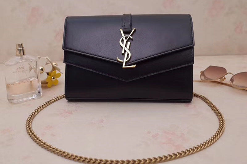 YSL Saint Laurent Monogramme Sulpice Chain Wallet in Smooth Leather 554763 Black