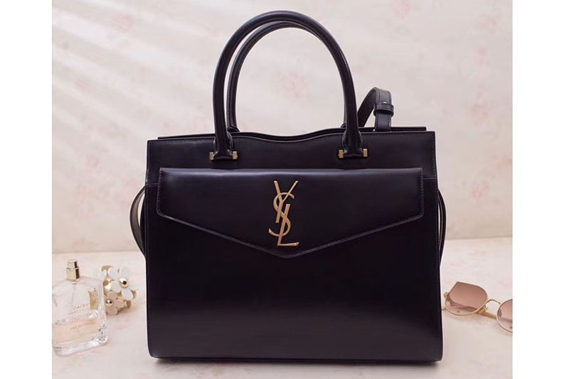 YSL Saint Laurent Medium Uptown Tote in Black Shiny Smooth Leather 557653