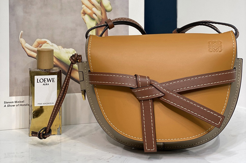 Loewe Small Gate bag in Amber/Light Grey/Rust Colour soft calfskin