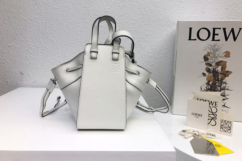 Loewe Mini Hammock Drawstring bag in White soft grained calfskin