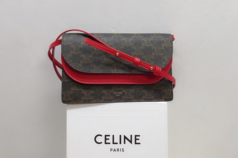 Celine 10D852 Wallet on Strap in Triomphe Canvas and Smooth Lambskin