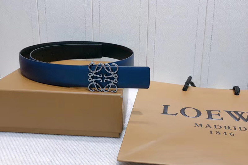 Loewe Anagram reversible 32mm Belt in Blue Calfskin Leather