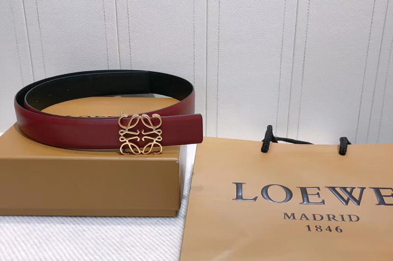 Loewe Anagram reversible 32mm Belt in Bordeaux Calfskin Leather