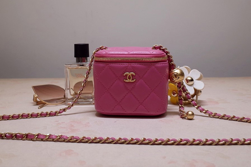 CC AP1447 Small Classic Box with Chain in Pink Lambskin