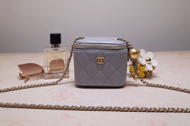 CC AP1447 Small Classic Box with Chain in Gray Lambskin