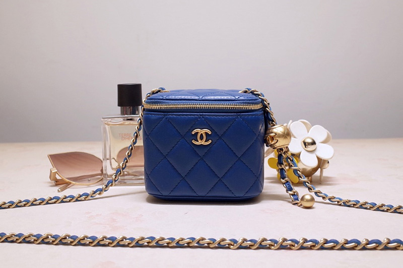 CC AP1447 Small Classic Box with Chain in Blue Lambskin