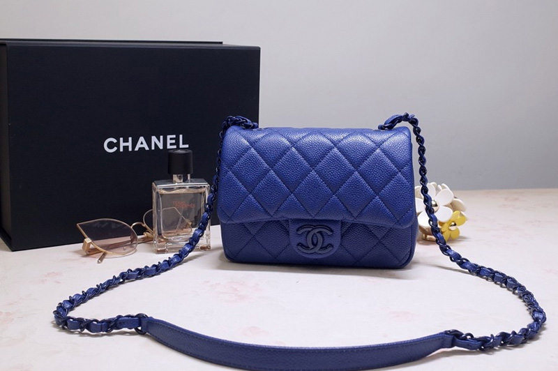 CC AS1784 Flap Bag in Blue Grained Calfskin Leather
