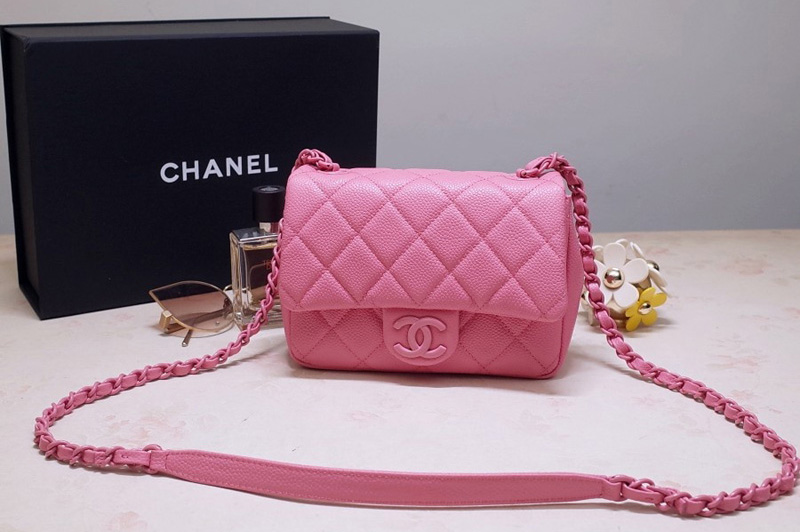 CC AS1784 Flap Bag in Light Pink Grained Calfskin Leather