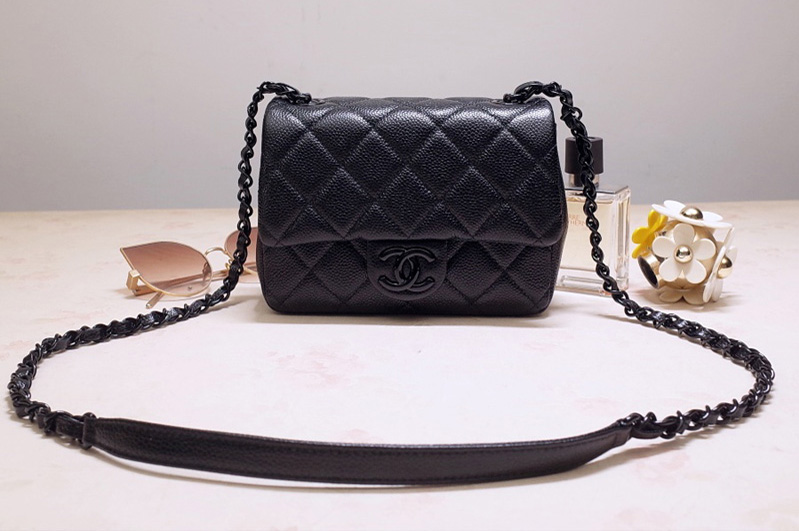 CC AS1784 Flap Bag in Black Grained Calfskin Leather