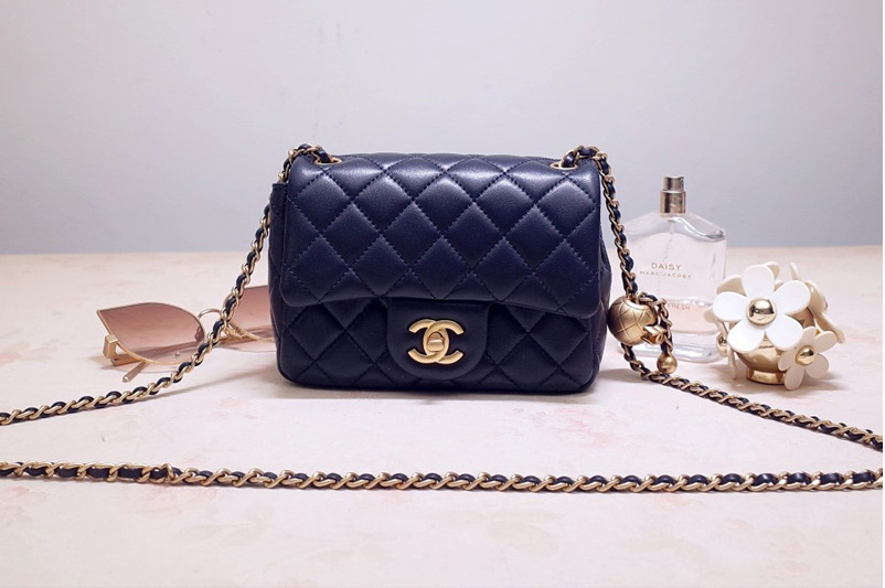 CC AS1786 Flap Bag in Blue Lambskin Leather