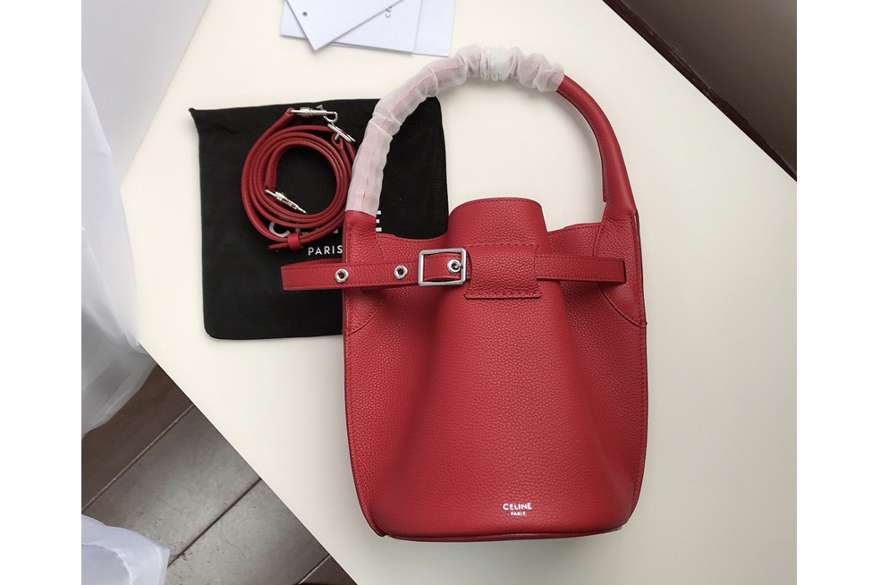 Celine 187243 Big Bag Nano Bucket Bag in Red Smooth Calfskin Leather