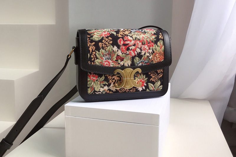 Celine 188882 TEEN TRIOMPHE BAG IN FLORAL JACQUARD AND CALFSKIN