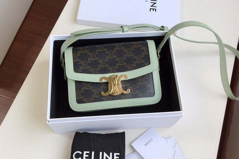 Celine 188882 Teen Triomphe Bag in Triomphe Canvas and Calfskin Green