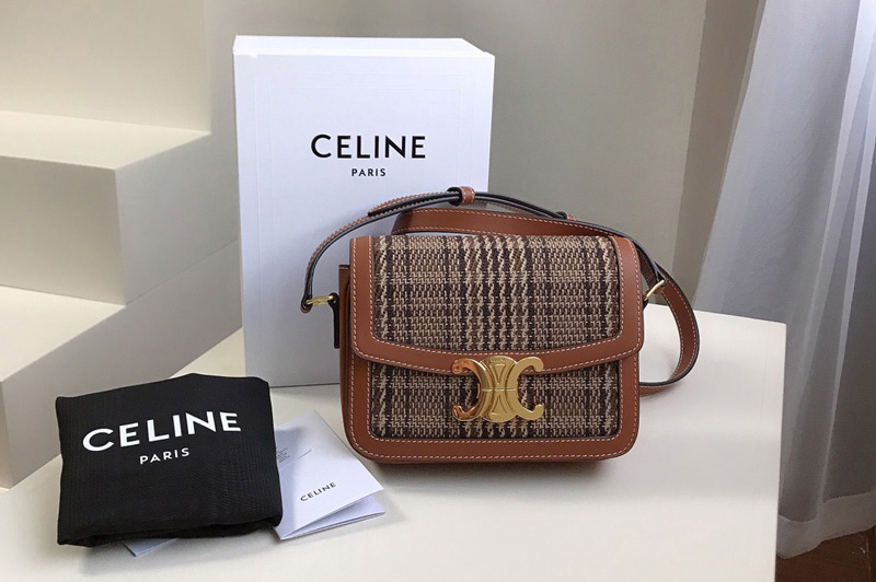 Celine 188882 Teen Triomphe Bag in Triomphe Textile and Calfskin Brown/Tan
