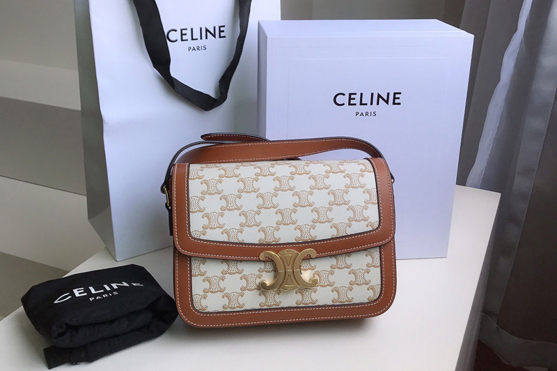 Celine 188882 Teen Triomphe Bag in Triomphe Canvas and Calfskin White