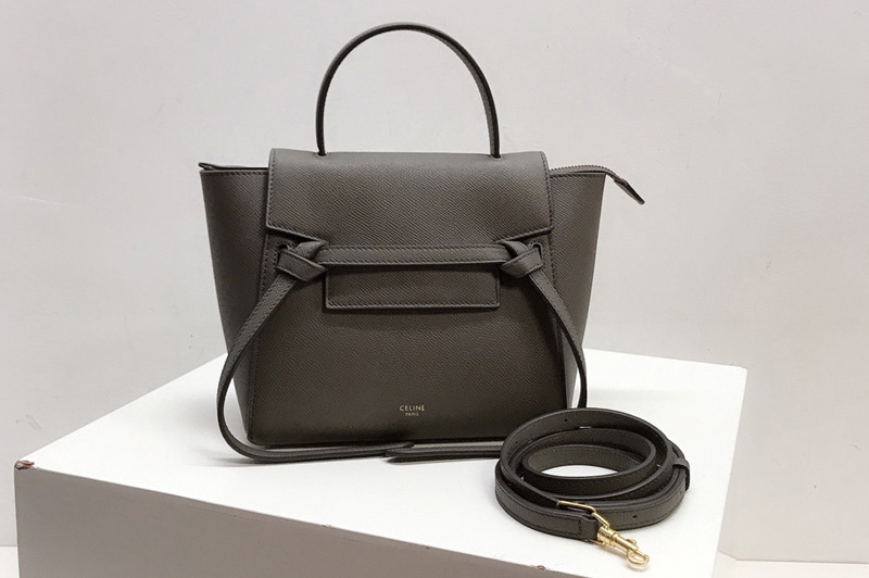 Celine 189003 Nano Belt Bag in Dark Olive Grained Calfskin Leather