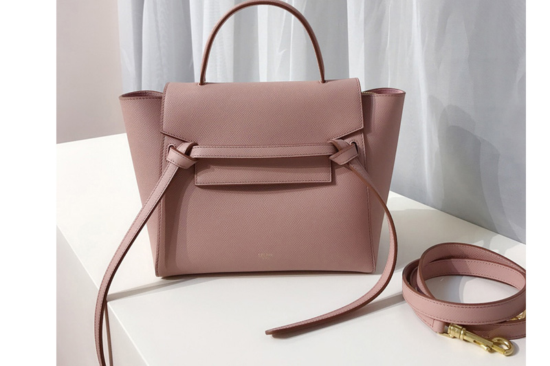 Celine 189153 Micro Belt Bag in Pink Grained Calfskin Leather