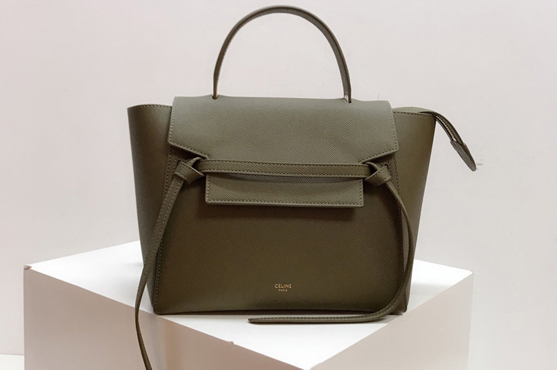 Celine 189153 Micro Belt Bag in Green Grained Calfskin Leather