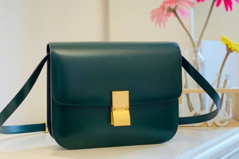 Celine 189173 Medium Classic Bag in Green box calfskin Leather