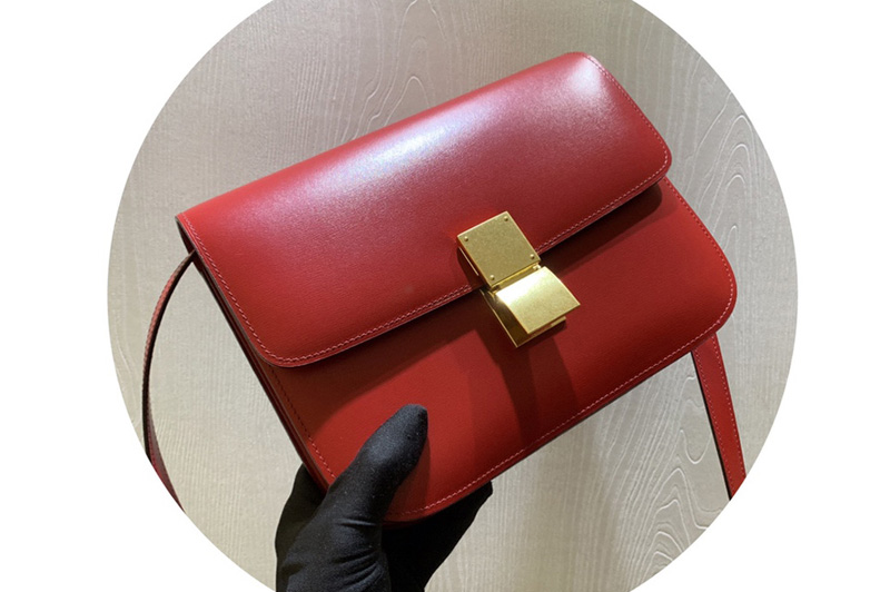 Celine 189173 Medium Classic Bag in Red box calfskin Leather
