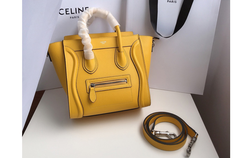 Celine 189243 Nano Luggage Bag in Yellow Drummed Calfskin Leather