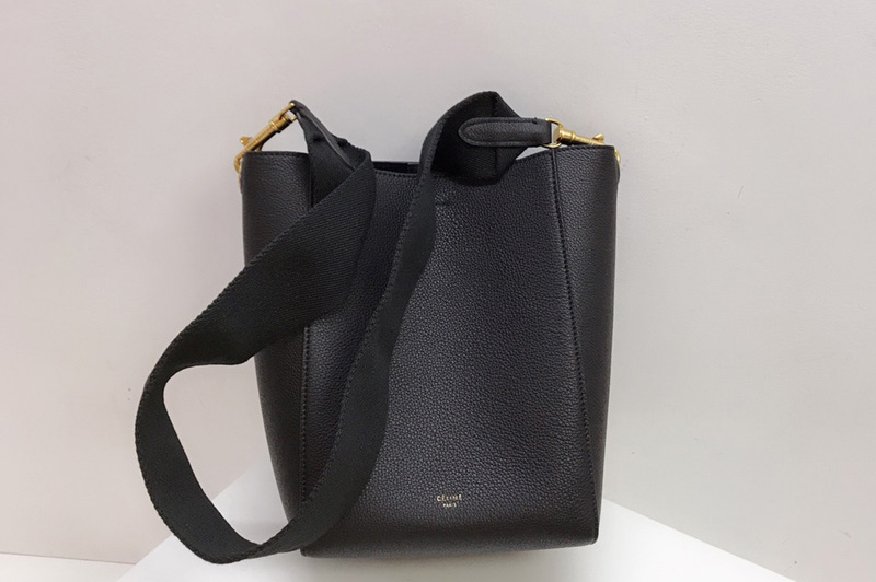 Celine 189303 sangle small bucket bag in Black soft grained calfskin