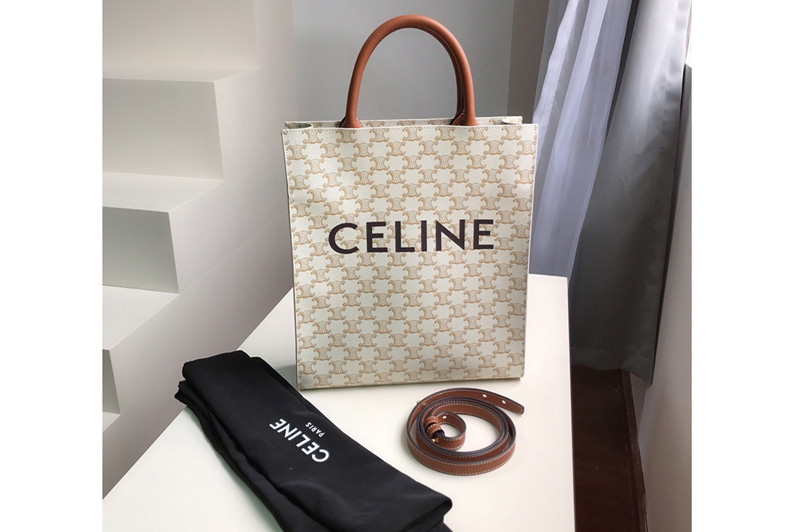 Celine 191542 small vertical cabas Bag in triomphe canvas White