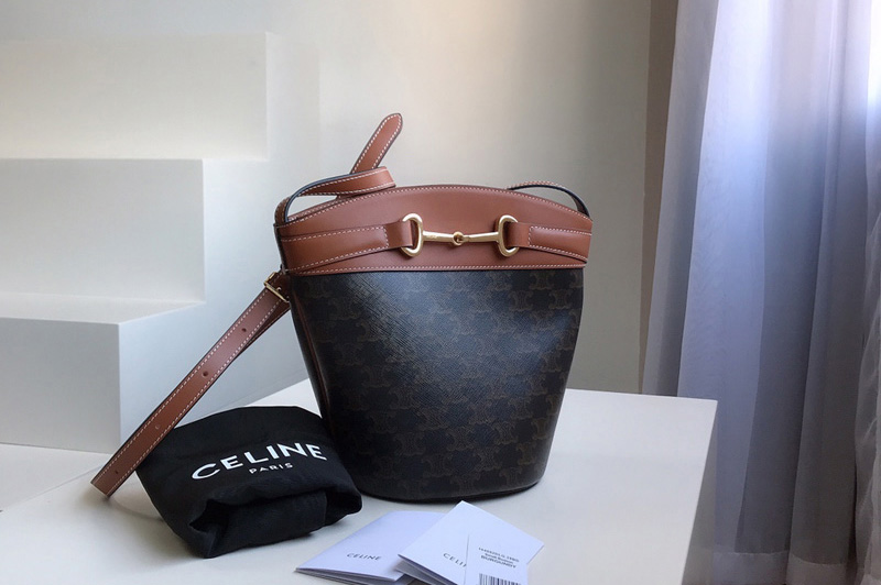 Celine 192072 bucket crecy bag in triomphe canvas and Tan calfskin