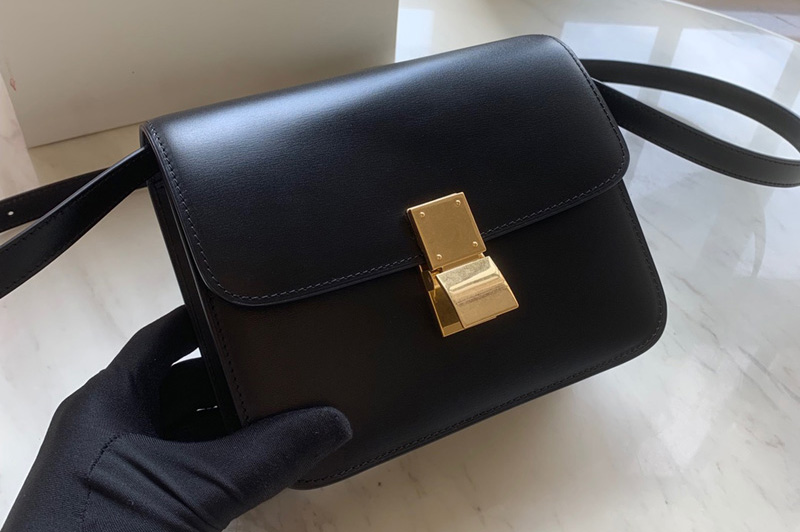 Celine 192523 Teen Classic Bag in Black box calfskin Leather
