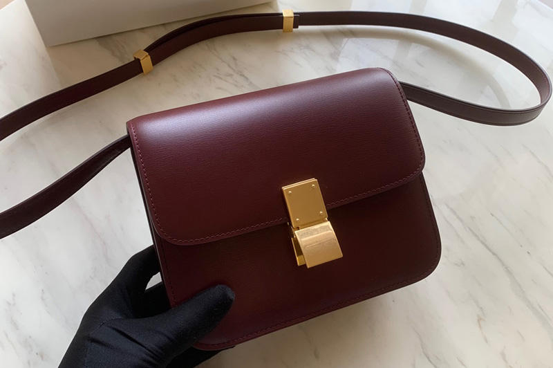 Celine 192523 Teen Classic Bag in Burgundy box calfskin Leather