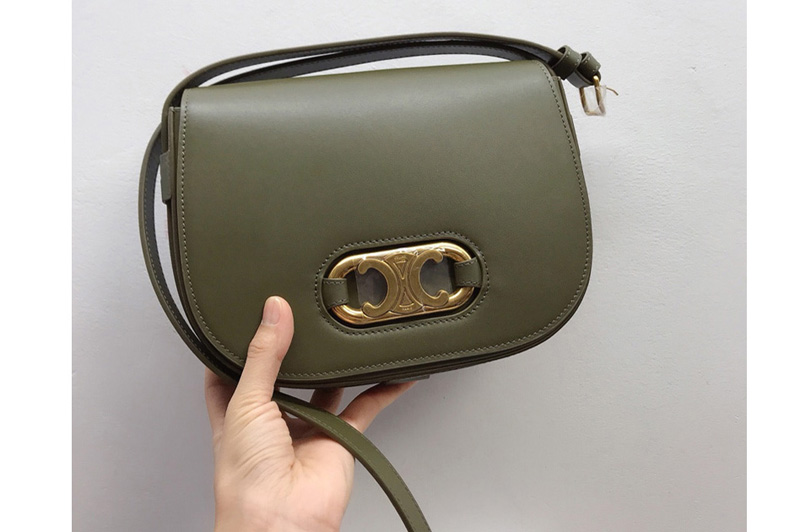 Celine 193043 medium maillon triomphe Bag in Green natural calfskin Leather