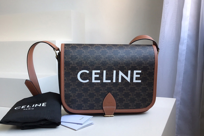 Celine 193902 messenger folco bag in triomphe canvas with Tan CALFSKIN