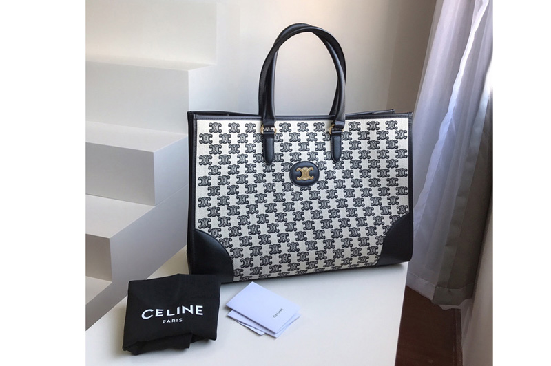 Celine 194342 horizontal cabas Bag in textile with triomphe embroidery black