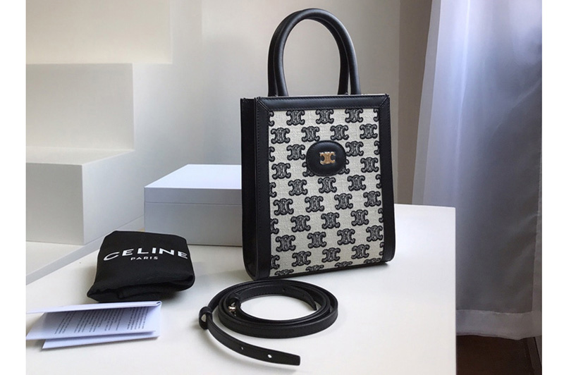 Celine 194372 Mini vertical cabas Bag in textile with triomphe embroidery Black