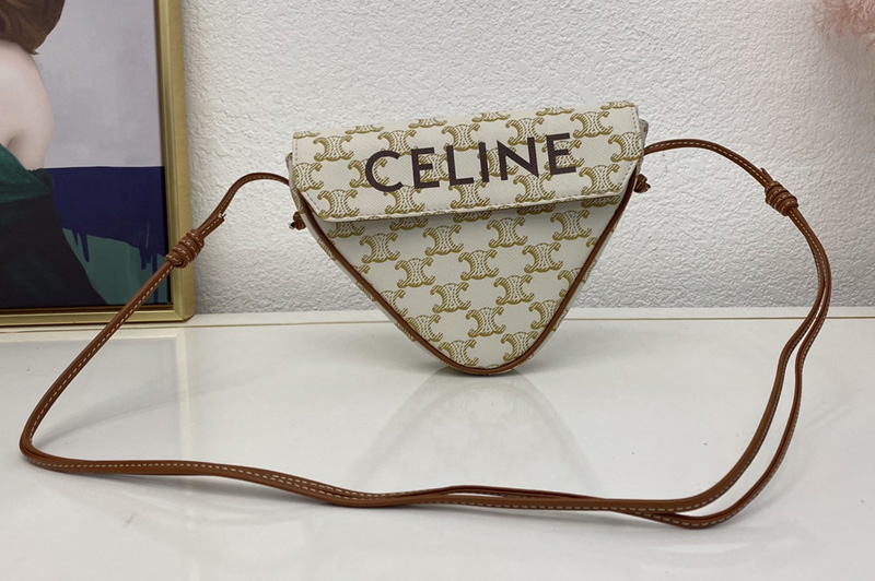 Celine 195902 triangle bag in White triomphe canvas and calfskin
