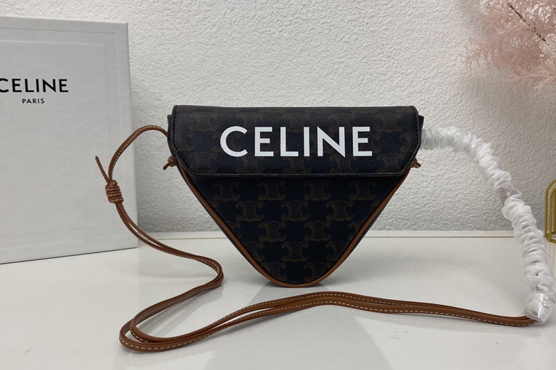 Celine 195902 triangle bag in Brown triomphe canvas and calfskin