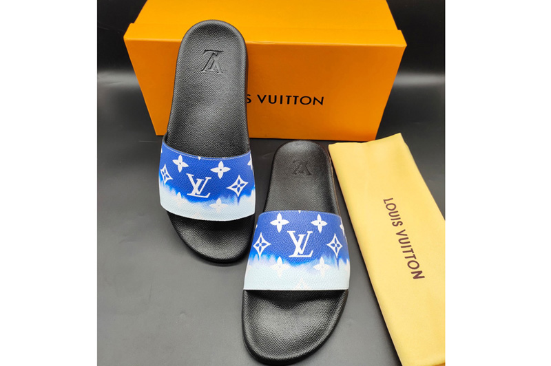 Louis Vuitton 1A3PSB LV Waterfront Mule Sandal in Blue Monogram rubber