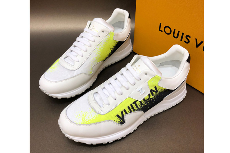 Louis Vuitton 1A5ATF LV Run Away Sneaker in white calf leather and Yellow textile printed