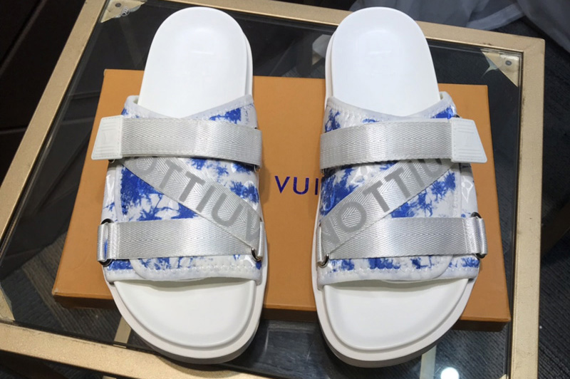 Louis Vuitton 1A5HR1 LV Honolulu Mule in White Monogram Denim With Blue