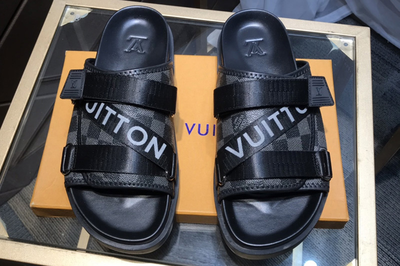 Louis Vuitton 1A5S85 LV Honolulu Mule in Damier Graphite canvas With Black
