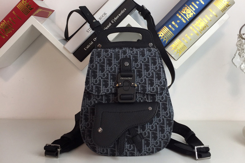 Dior Oblique Jacquard Mini Saddle Backpack in Black Dior Oblique jacquard