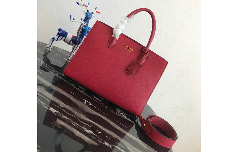 Prada 1BA153 Large Saffiano Leather Handbag in Red Saffiano Leather