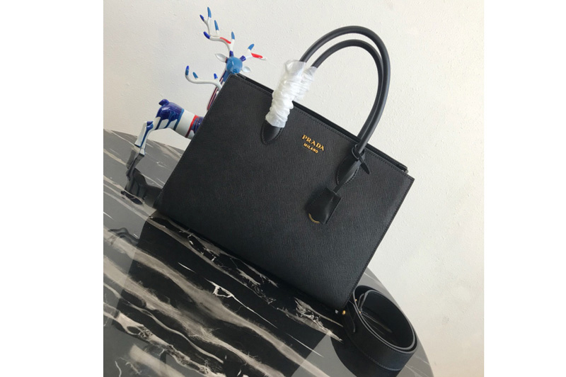 Prada 1BA153 Large Saffiano Leather Handbag in Black Saffiano Leather