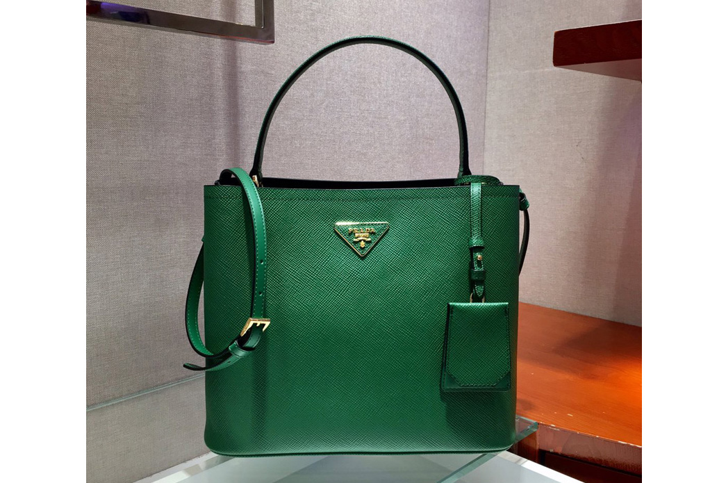 Prada 1BA211 Panier Saffiano leather bag Green Saffiano leather