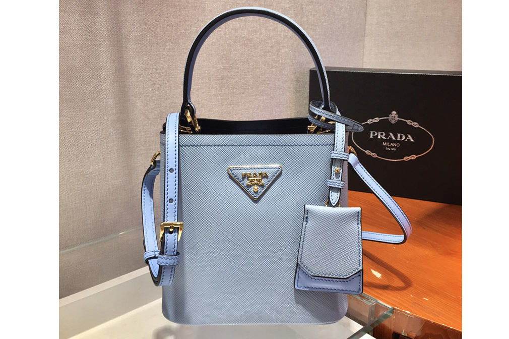 Prada 1BA217 Panier Small bag Blue Saffiano leather