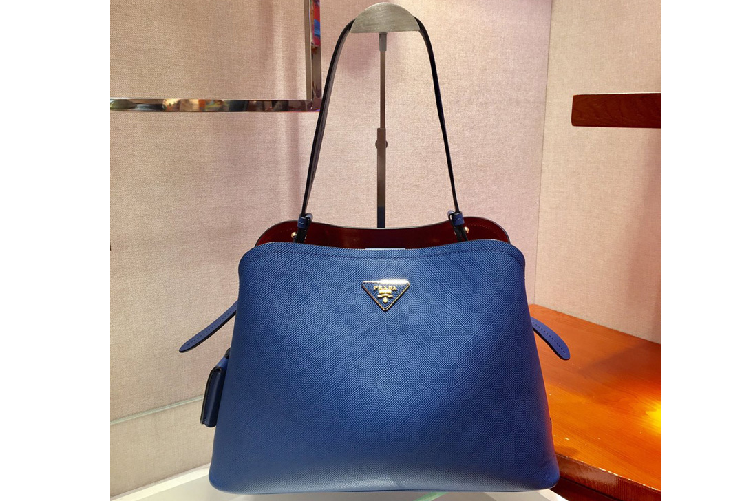 Prada 1BA249 Matinee handbags Blue Saffiano leather