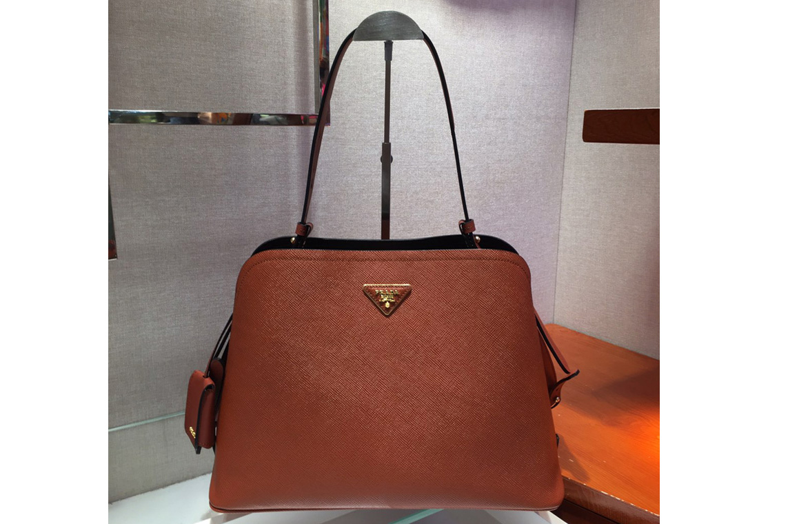 Prada 1BA249 Matinee handbags Brown Saffiano leather