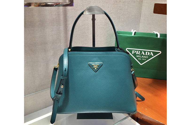 Prada 1BA282 Medium Saffiano Leather Prada Matinee Bag in Blue Saffiano Leather