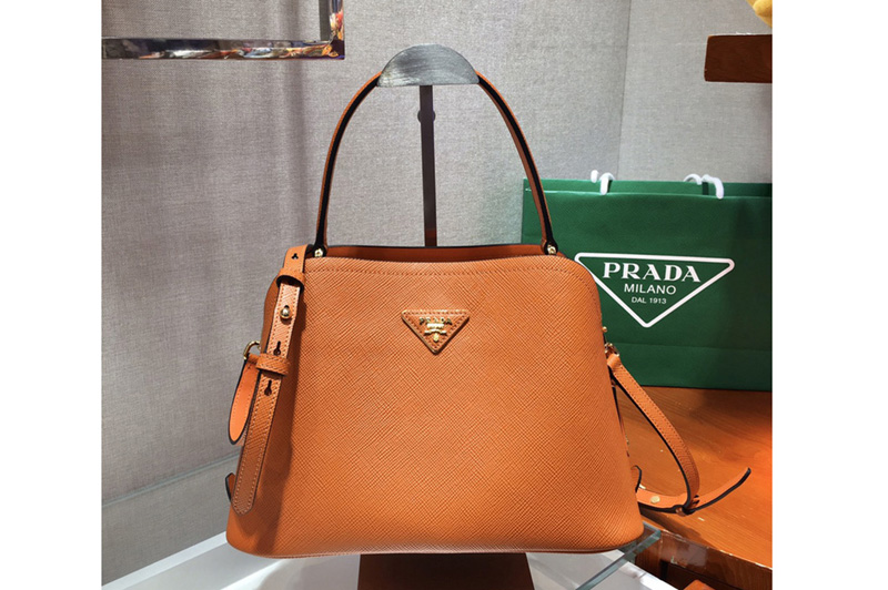 Prada 1BA282 Medium Saffiano Leather Prada Matinee Bag in Orange Saffiano Leather